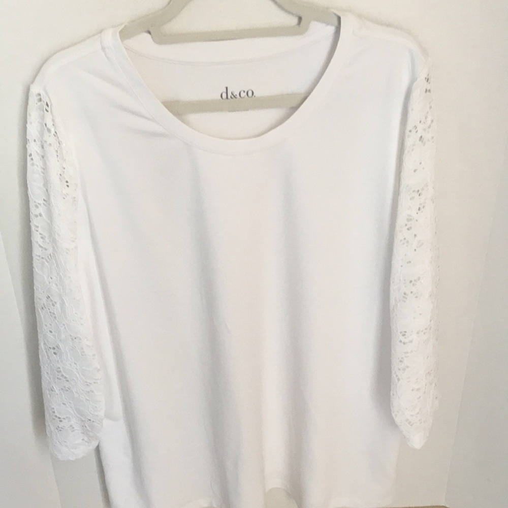 Denim & Co Cotton Jersey T with Lace Sleeves XL